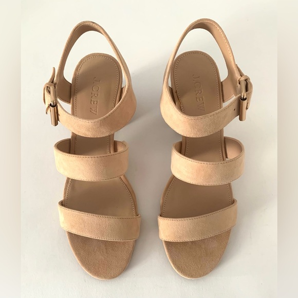 J. Crew triple strap suede block heel in size 8. In a perfect neutral beige. - Picture 3 of 9